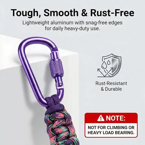 2-Pack Paracord Water Bottle Carrier, Locking Carabiner, Hands-Free Holder for Hiking Walking Backpack, Tactical Loop Fits Standard 16.9oz Plastic Bottles (Rainbow Purple) in Saudi Arabia