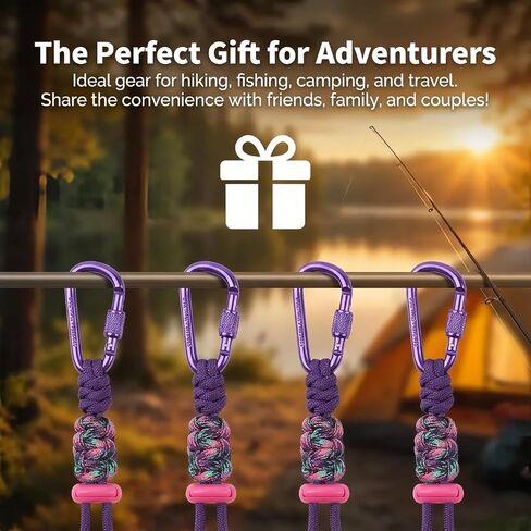 2-Pack Paracord Water Bottle Carrier, Locking Carabiner, Hands-Free Holder for Hiking Walking Backpack, Tactical Loop Fits Standard 16.9oz Plastic Bottles (Rainbow Purple) in Saudi Arabia