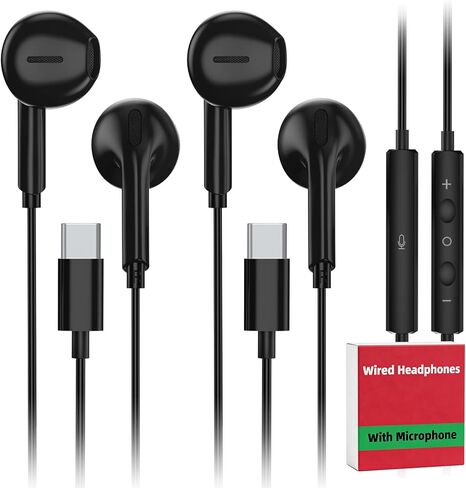 2 حزمة من سماعات الأذن السلكية USB C لهاتف iPhone 17/16/15 Pro Max Plus Air iPad وسماعات USB-C لهواتف Samsung Galaxy S26/S25/S24/S23 Ultra A55 A54، سماعات من النوع C مع ميكروفون (أبيض) in Kuwait