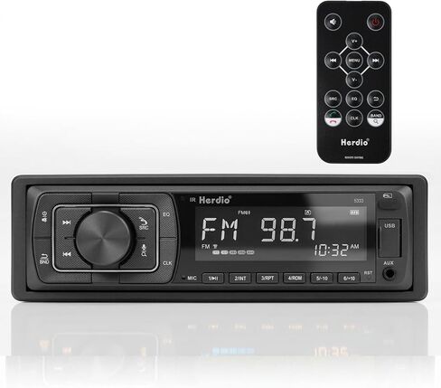 Herdio 240W Bluetooth Marine Stereo Receiver - Single DIN in-Dash AM/FM Radio with USB/AUX/MP3/Built-in Mic for Wireless Music Streaming & Hands-Free Calling (Black) in Saudi Arabia