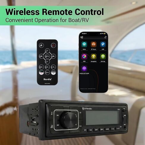 Herdio 240W Bluetooth Marine Stereo Receiver - Single DIN in-Dash AM/FM Radio with USB/AUX/MP3/Built-in Mic for Wireless Music Streaming & Hands-Free Calling (Black) in Saudi Arabia