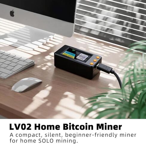 Bitcoin Miner LV02، 250KH/s، 1W منخفض الطاقة USB-C عامل تعدين التشفير مع شاشة 1.9 بوصة و2.4G WiFi، آلة تعدين اليانصيب المنفردة للاستخدام المنزلي والمبتدئين in Kuwait