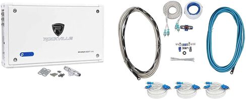 Rockville RXM8BTW Bundle: 8-Channel 1500-Watt Marine Bluetooth Amplifier, RMWK4 4 AWG Waterproof Amp Installation Kit, (3) MRCA25 25 ft Twisted Pair Marine RCA Cables 100% Copper Split Pin, 5-Items in Saudi Arabia