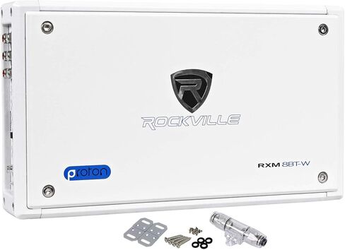 Rockville RXM8BTW Bundle: 8-Channel 1500-Watt Marine Bluetooth Amplifier, RMWK4 4 AWG Waterproof Amp Installation Kit, (3) MRCA25 25 ft Twisted Pair Marine RCA Cables 100% Copper Split Pin, 5-Items in Saudi Arabia