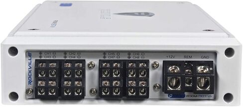 Rockville RXM8BTW Bundle: 8-Channel 1500-Watt Marine Bluetooth Amplifier, RMWK4 4 AWG Waterproof Amp Installation Kit, (3) MRCA25 25 ft Twisted Pair Marine RCA Cables 100% Copper Split Pin, 5-Items in Saudi Arabia