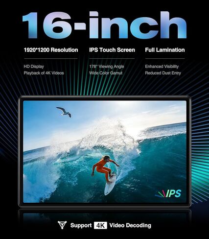16 inch Android 13 Car Headrest Monitor Screen Car TV Entertainment System for Cars Backseat,Support Phone Wireless Mirroring Sync Screen WiFi HDMI Bluetooth USB SD Video Player (4G+64G (2*pcs)) in Saudi Arabia