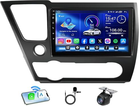 راديو سيارة Honda Civic 2013-2015، [4Core 64GB ROM] 9 بوصة IPS شاشة لمس ستيريو تدعم Carplay Android Auto، بلوتوث GPS راديو FM، كاميرا احتياطية مجانية (الإصدار الأمريكي فقط) in Saudi Arabia