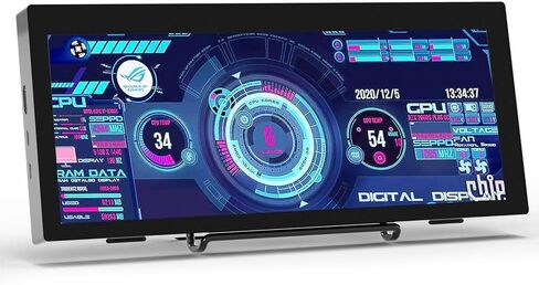 شاشة عرض LCD بشريط ممتد 12.3 بوصة IPS 1920 * 720 شاشة ثانوية، HDMI USBC، شاشة محمولة صغيرة مادة معدنية للكمبيوتر المحمول Windows Aida64 GPU مراقبة ذاكرة الوصول العشوائي CPU، مكبر صوت مدمج in Kuwait