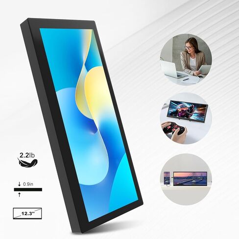 شاشة عرض LCD بشريط ممتد 12.3 بوصة IPS 1920 * 720 شاشة ثانوية، HDMI USBC، شاشة محمولة صغيرة مادة معدنية للكمبيوتر المحمول Windows Aida64 GPU مراقبة ذاكرة الوصول العشوائي CPU، مكبر صوت مدمج in Kuwait