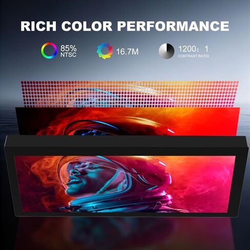 شاشة عرض LCD بشريط ممتد 12.3 بوصة IPS 1920 * 720 شاشة ثانوية، HDMI USBC، شاشة محمولة صغيرة مادة معدنية للكمبيوتر المحمول Windows Aida64 GPU مراقبة ذاكرة الوصول العشوائي CPU، مكبر صوت مدمج in Kuwait
