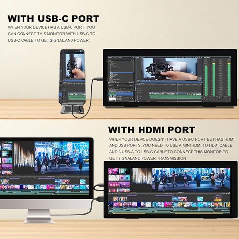 شاشة عرض LCD بشريط ممتد 12.3 بوصة IPS 1920 * 720 شاشة ثانوية، HDMI USBC، شاشة محمولة صغيرة مادة معدنية للكمبيوتر المحمول Windows Aida64 GPU مراقبة ذاكرة الوصول العشوائي CPU، مكبر صوت مدمج in Kuwait