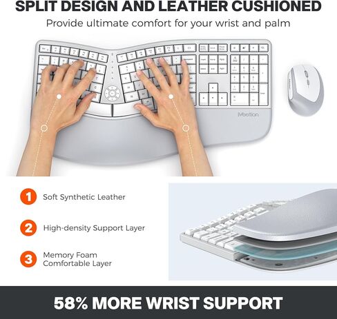 MEETION Ergonomic Wireless Keyboard and Mouse, Ergo Keyboard with Vertical Mouse, Split Curved Keyboard with Wrist Rest, Natural Typing Rechargeable Full Size in Saudi Arabia