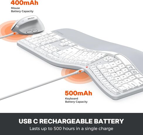 MEETION Ergonomic Wireless Keyboard and Mouse, Ergo Keyboard with Vertical Mouse, Split Curved Keyboard with Wrist Rest, Natural Typing Rechargeable Full Size in Saudi Arabia