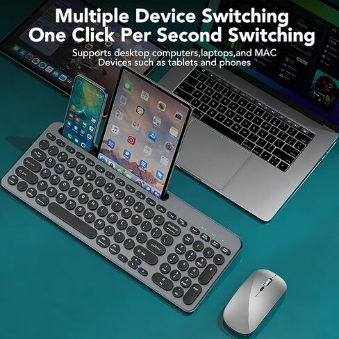 Wireless Keyboard and Mouse Combo Rechargeable, Multi-Device Bluetooth Keyboard with Numeric Keypad, Silent Typing, One-Click Switch for Laptop PC Mac iPad Tablet, Type-C Charging in Saudi Arabia