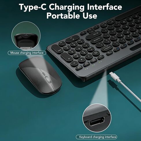 Wireless Keyboard and Mouse Combo Rechargeable, Multi-Device Bluetooth Keyboard with Numeric Keypad, Silent Typing, One-Click Switch for Laptop PC Mac iPad Tablet, Type-C Charging in Saudi Arabia