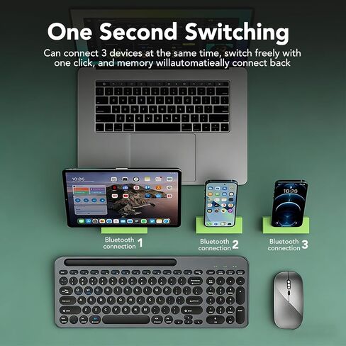 Wireless Keyboard and Mouse Combo Rechargeable, Multi-Device Bluetooth Keyboard with Numeric Keypad, Silent Typing, One-Click Switch for Laptop PC Mac iPad Tablet, Type-C Charging in Saudi Arabia
