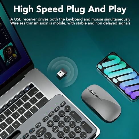 Wireless Keyboard and Mouse Combo Rechargeable, Multi-Device Bluetooth Keyboard with Numeric Keypad, Silent Typing, One-Click Switch for Laptop PC Mac iPad Tablet, Type-C Charging in Saudi Arabia