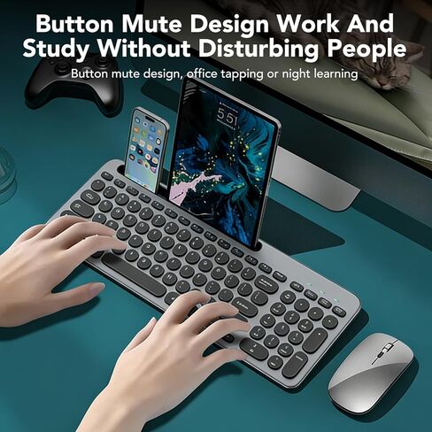 Wireless Keyboard and Mouse Combo Rechargeable, Multi-Device Bluetooth Keyboard with Numeric Keypad, Silent Typing, One-Click Switch for Laptop PC Mac iPad Tablet, Type-C Charging in Saudi Arabia