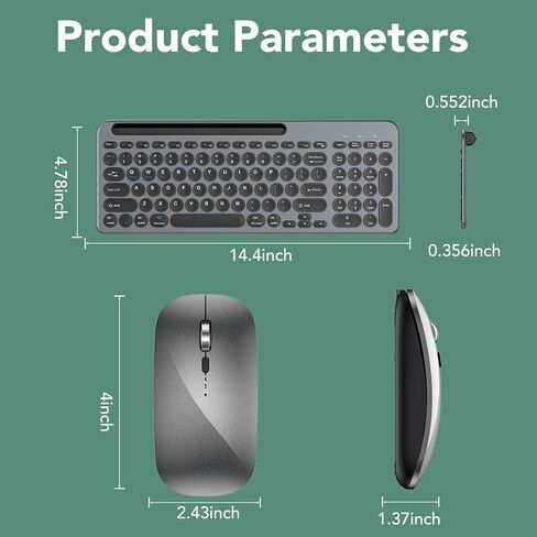Wireless Keyboard and Mouse Combo Rechargeable, Multi-Device Bluetooth Keyboard with Numeric Keypad, Silent Typing, One-Click Switch for Laptop PC Mac iPad Tablet, Type-C Charging in Saudi Arabia