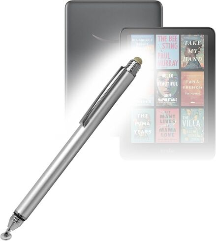 قلم BoxWave Stylus متوافق مع Amazon Kindle Colorsoft Signature Edition الجيل الأول (7 بوصات) - قلم ذو سعة DualTip، قلم ذو طرف قرصي من الألياف ذو سعة - فضي معدني in Saudi Arabia