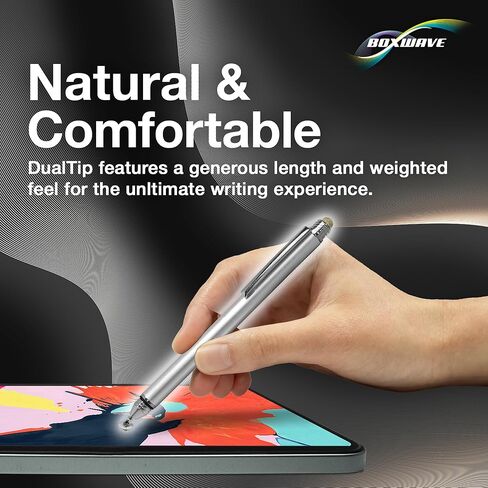 قلم BoxWave Stylus متوافق مع Amazon Kindle Colorsoft Signature Edition الجيل الأول (7 بوصات) - قلم ذو سعة DualTip، قلم ذو طرف قرصي من الألياف ذو سعة - فضي معدني in Saudi Arabia