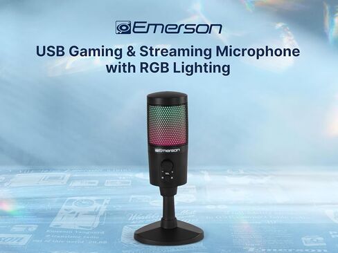 ميكروفون Emerson EAM-9050 USB للألعاب والبث مع إضاءة RGB ونمط الالتقاط القلبي وإعداد التوصيل والتشغيل وتقليل الضوضاء - مثالي للاعبين ومشغلي البث ومنشئي المحتوى in Saudi Arabia