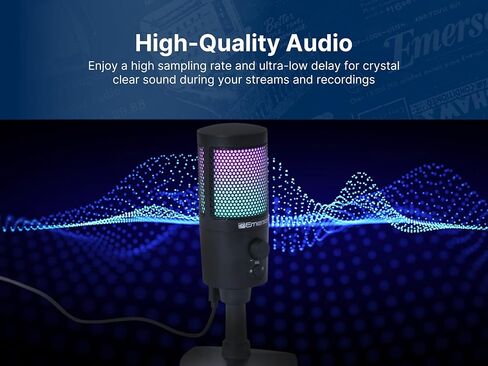 ميكروفون Emerson EAM-9050 USB للألعاب والبث مع إضاءة RGB ونمط الالتقاط القلبي وإعداد التوصيل والتشغيل وتقليل الضوضاء - مثالي للاعبين ومشغلي البث ومنشئي المحتوى in Saudi Arabia