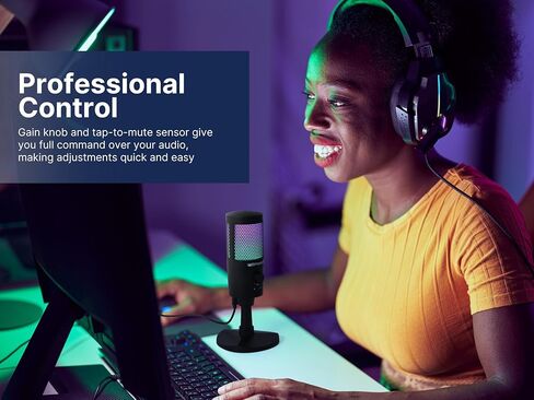 ميكروفون Emerson EAM-9050 USB للألعاب والبث مع إضاءة RGB ونمط الالتقاط القلبي وإعداد التوصيل والتشغيل وتقليل الضوضاء - مثالي للاعبين ومشغلي البث ومنشئي المحتوى in Saudi Arabia