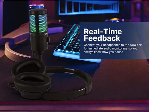 ميكروفون Emerson EAM-9050 USB للألعاب والبث مع إضاءة RGB ونمط الالتقاط القلبي وإعداد التوصيل والتشغيل وتقليل الضوضاء - مثالي للاعبين ومشغلي البث ومنشئي المحتوى in Saudi Arabia