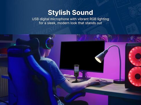 ميكروفون Emerson EAM-9050 USB للألعاب والبث مع إضاءة RGB ونمط الالتقاط القلبي وإعداد التوصيل والتشغيل وتقليل الضوضاء - مثالي للاعبين ومشغلي البث ومنشئي المحتوى in Saudi Arabia