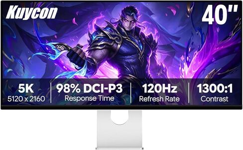 شاشة ألعاب P40K مقاس 40 بوصة UHD 5K (5120 × 2160) 120 هرتز، لوحة IPS، لون 10 بت، 99% sRGB، 98% DCI-P3، HDR، تباين 1300:1، العناية بالعين، مضاد للتوهج (قرص العسل - مع حامل) in Kuwait
