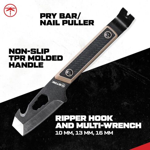 Sheffield STAK 11815 Tac EDC Pry Bar، 10 "EDC Multitool، حشوات للتخزين، 420 شفرة من الفولاذ المقاوم للصدأ مع مجتذب أظافر، هدايا للرجال، خطاف ممزق، مفاتيح ربط، غمد بمشبك ذو وجهين in Kuwait