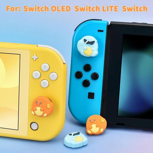 DLseego Thumb Grips Caps Design for Switch/Switch lite/Switch OLED Console, Soft Silicone Joycon Analog Controller Protective Anti-Slip Covers 4PCS Button Joy Con Joystick Dragon Turtle - Blue Orange in Saudi Arabia