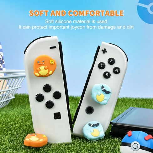 DLseego Thumb Grips Caps Design for Switch/Switch lite/Switch OLED Console, Soft Silicone Joycon Analog Controller Protective Anti-Slip Covers 4PCS Button Joy Con Joystick Dragon Turtle - Blue Orange in Saudi Arabia