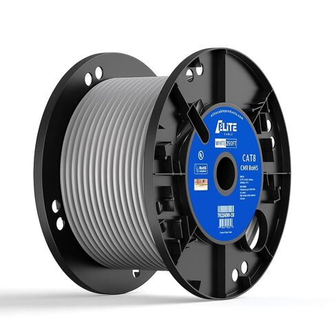 النخبة 250 قدم. Cat8 Shielded Riser (CMR)، 40 جيجابت، 2000 ميجا هرتز، S/FTP 22AWG، النحاس الصلب العاري، مدرج في قائمة UL، مدرج في قائمة ETL، PoE++ (رمادي، 250 قدمًا) in Kuwait