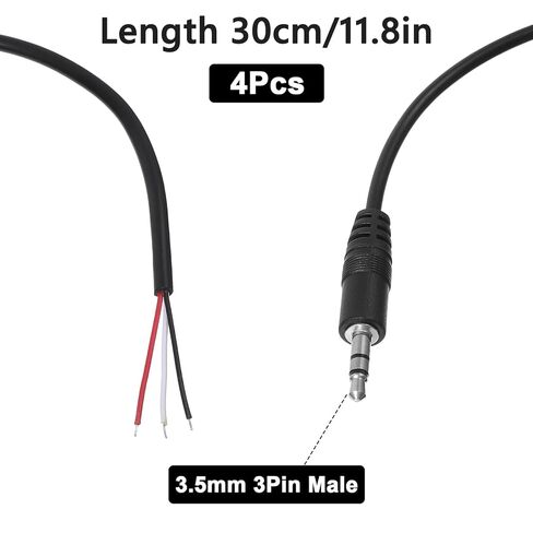 4Pcs 1FT 3.5mm Male Plug Jack Connector Replacement Repair, 3.5mm TRS Stereo Male Plug to Bare Wire, 1/8" 3 Pole to Bare Wire Audio Cable Open End Cable for Headphone Speaker Controller DIY in Saudi Arabia