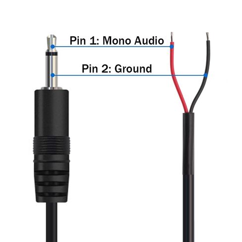 2PCS 3FT 3.5mm 1/8 "TS Mono Audio ذكر التوصيل إلى سلك مكشوف كابل نهاية مفتوحة، TS 2Pole جاك موصل إلى مكبر الصوت سلك ضفيرة AUX كابل لسماعة الرأس وحدة تحكم مكبر الصوت استبدال إصلاح الطاقة in Kuwait