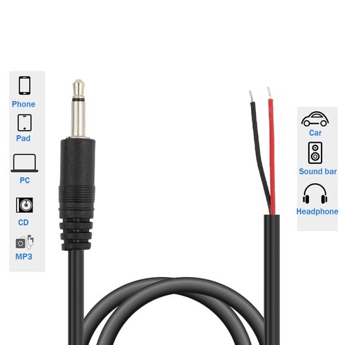 2PCS 3FT 3.5mm 1/8 "TS Mono Audio ذكر التوصيل إلى سلك مكشوف كابل نهاية مفتوحة، TS 2Pole جاك موصل إلى مكبر الصوت سلك ضفيرة AUX كابل لسماعة الرأس وحدة تحكم مكبر الصوت استبدال إصلاح الطاقة in Kuwait