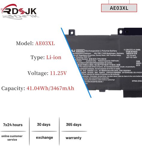 AE03XL بطارية كمبيوتر محمول ل HP 240 245 246 250 255 256 G10 14-EE 14-EM 14Z-EM 14-EP 14T-EP 15-FC 15Z-FC 15-FD 15T-FD سلسلة N21969-005 N2095-AC1 HSTNN-AB1B HSTNN-OB3E TPN-DB1M TPN-DB1N 11.25 فولت 41.04 وات في الساعة in Saudi Arabia
