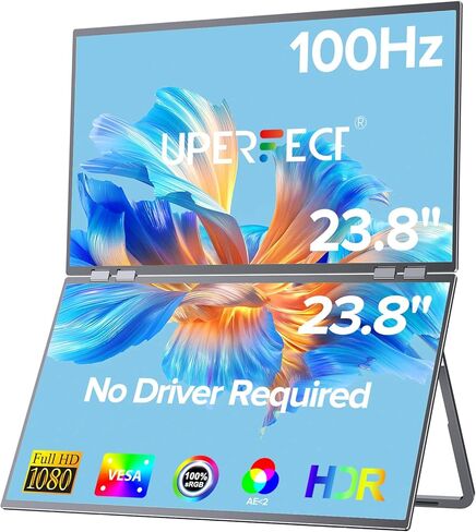 شاشة UPERFECT Delta 23.8 بوصة 100 هرتز المحمولة لموسع شاشة الكمبيوتر المحمول، شاشة ثلاثية مكدسة 1080P HDR 360 درجة قابلة للطي مع حامل وVESA لوحدة تحكم ألعاب الهاتف المحمول والكمبيوتر الشخصي (لا حاجة إلى سائق) in Saudi Arabia