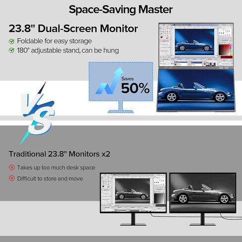 شاشة UPERFECT Delta 23.8 بوصة 100 هرتز المحمولة لموسع شاشة الكمبيوتر المحمول، شاشة ثلاثية مكدسة 1080P HDR 360 درجة قابلة للطي مع حامل وVESA لوحدة تحكم ألعاب الهاتف المحمول والكمبيوتر الشخصي (لا حاجة إلى سائق) in Saudi Arabia