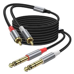 كابل RCA إلى 1/4 بوصة، مقبس ستيريو TS مزدوج 1/4 بوصة ذكر إلى 2 كابل صوت ستيريو عالي التحمل ذكر RCA، غلاف نحاسي مطلي بالذهب محول ذكر RCA مزدوج، 3FT. in Kuwait