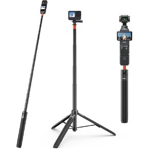 حامل ثلاثي عصا سيلفي قابل للتمديد 53.5 بوصة لـ Insta360 X5/X4/X3/GO 3s، DJI Osmo 360/Pocket 3، Xtra Sphra360، All GoPro، مقبض كاميرا 2 في 1 مع عمود تمديد/Monopod/حامل مدونة فيديو للسفر/ملحق in Kuwait