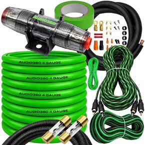 AD4C - مجموعة أسلاك مكبر للصوت ذات 4 قياسات، كابل طاقة True Spec 4 AWG، حامل مصهر AGU مع صمامات 80A و100A، مجموعة تثبيت كاملة بطول 17 قدمًا للسيارة والشاحنات والدراجات النارية وATV وRV in Kuwait
