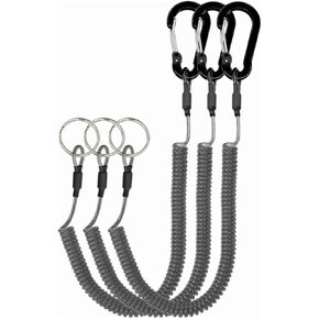 2Pcs Black Heavy Duty Fishing Rod Tether Accessories Ropes Tool, Retractable Safety Coiled Lanyard with Carabiner and Split Ring for Pliers, Boating, Tools in Kuwait
