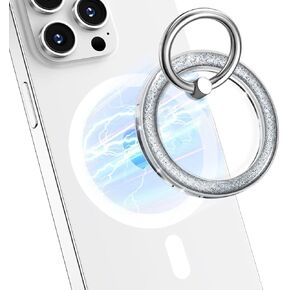 حلقة هاتف مغناطيسية لـ MagSafe، مسند بمقبض الهاتف، حامل حلقي متوافق مع iPhone 17 16 15 14 13 12 Pro Max Plus وحافظة الهاتف - أزرق لامع شفاف in Kuwait