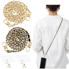 2 Pack Phone Chain Crossbody with 4 Lanyard Patches, Metal Phone Wrist Strap, Thin Crossbody Strap for Universal Most Smartphones (Black Gold/White Gold) in Kuwait