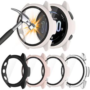 حافظة حماية للشاشة متوافقة مع Garmin Forerunner 165 & 165 Music، 4 عبوات من غطاء الكمبيوتر الصلب مع غطاء زجاجي مقوى عالي الدقة مضاد للخدش لـ Garmin Forerunner 165 & 165 Music (أسود + وردي + بيج + شفاف) in Kuwait