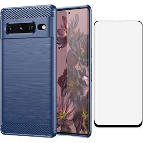 حافظة هاتف Asuwish لهاتف Google Pixel 7 Pro 5G مع غطاء واقي شاشة من الزجاج المقسى وملحقات الخلية، سيليكون ناعم من مادة TPU السيليكون النحيف Pixel7Pro Pixel7 XL 7XL Pixle 7Pro للنساء والرجال من ألياف الكربون باللون الأزرق الداكن in Kuwait