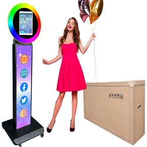 ZLPOWER كشك الصور المحمول شل حامل لجهاز IPad 10.2 "حامل الطابعة صورة شخصية شعار مخصص Photobooth مع حلقة ضوء RGB LED مستديرة وحالة الطيران للأحداث عيد الميلاد الزفاف - أسود in Kuwait